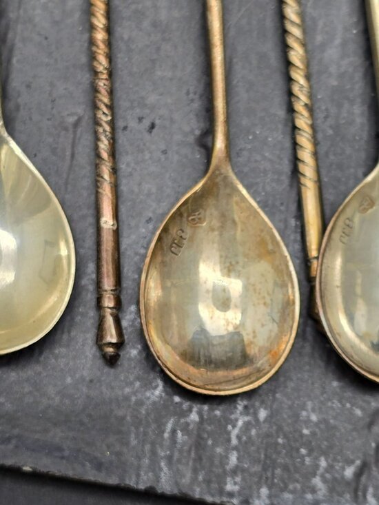 Set Of 6 Antique 800 Silver Twisted Handle Demitasse Spoons 4.25" HS249 - Picture 5 of 12